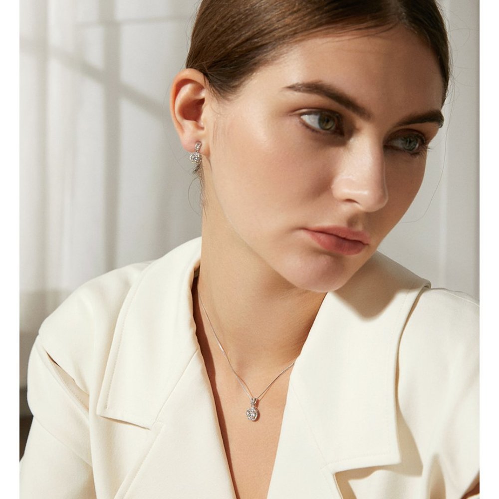 Certified 1ct. t.w. Moissanite Diamond Round Halo Earrings NEW L - Picture 7 of 11